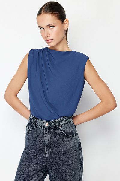 Trendyol Collection Tkaná halenka v námořnické modré TWOSS24BZ00343
