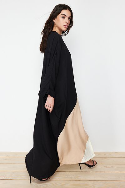 Trendyol Modest Lange gewebte Kappe - Ferace mit Steinfarbblock TCTSS24KF00002