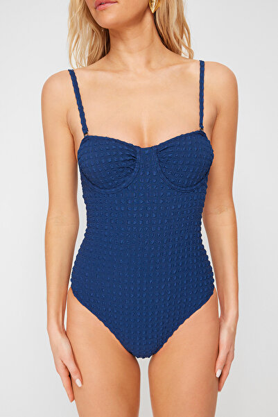Trendyol Collection Sötétkék erkély texturált normál fürdőruha TBESS23MA00102