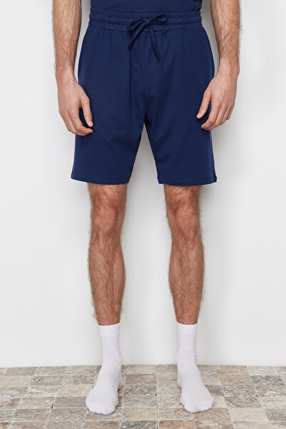 Kolekcia Trendyol Súprava pyžama zo 100 % bavlny v námorníckej modrej Regular Fit s šortkami Tmnss22Pt0042