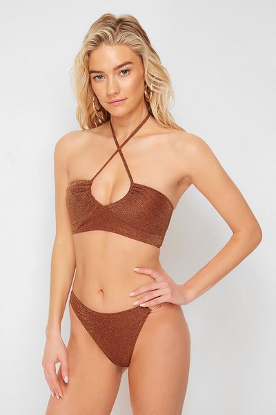Trendyol Collection Коричневий сріблястий бікіні-топ без бретелей TBESS23BU00302