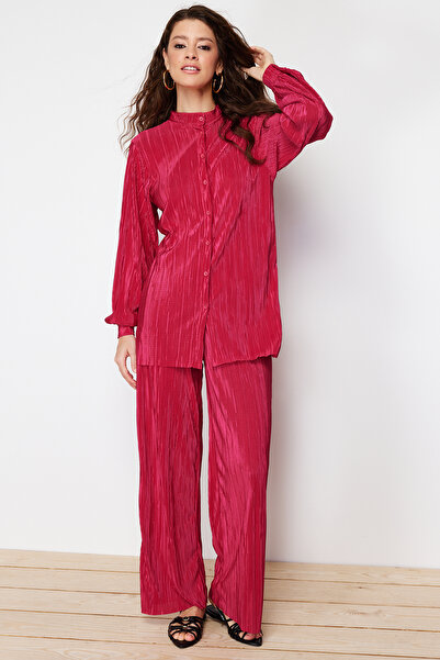 Trendyol Modest Σετ φούξια πλισέ πλεκτό τοπ και κάτω μέρος TCTSS24US00040