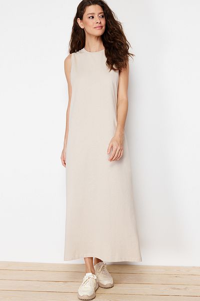 Trendyol Modest Φόρεμα εσωρούχων με φόδρα Camel αμάνικο πλεκτή TCTSS23EB00362