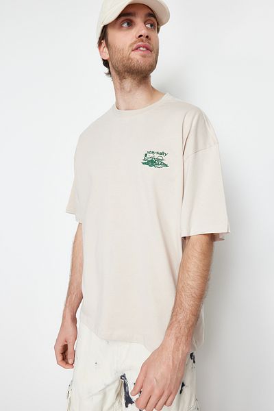 Trendyol Collection Oversize Τροπικό Κεντημένο Βαμβακερό T-shirt - TMNSS24TS00036