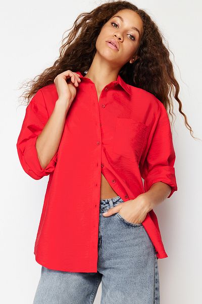 Trendyol Collection Red Aerobin Woven Shirt - Oversize Wide Fit TWOSS24GO00064