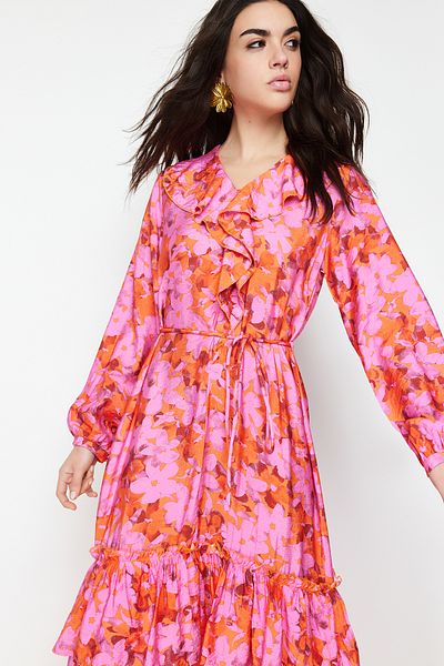 Trendyol Modest Pink Collar Ruffle Detailed Woven Dress TCTSS24EB00079