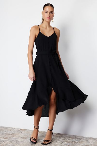 Trendyol Collection Чорна розкльошена ткана максі-сукня ECUTE з ґудзиками TWOSS23EL02271