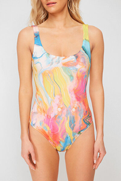 Trendyol Collection Abstract Patterned Low-cut Back Regular Swimsuit TBESS24MA00138