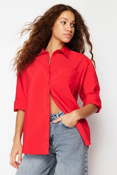 Trendyol Collection Red Aerobin Woven Shirt - Oversize Wide Fit TWOSS24GO00064