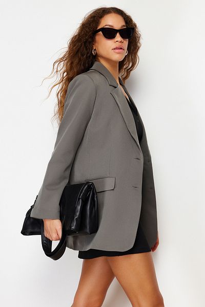 Trendyol Collection Gray Oversize Basic Woven Blazer Jacket TWOSS24BC00029