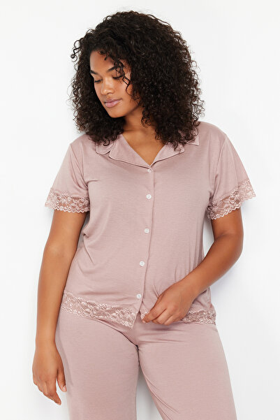 Trendyol Curve Dusty Rose Lace Knitted Pajama Set TBBSS22PT0623