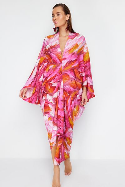 Trendyol Collection Abstract Patterned Wide Fit Maxi Woven Gathered Beach Dress TBESS23EL00274