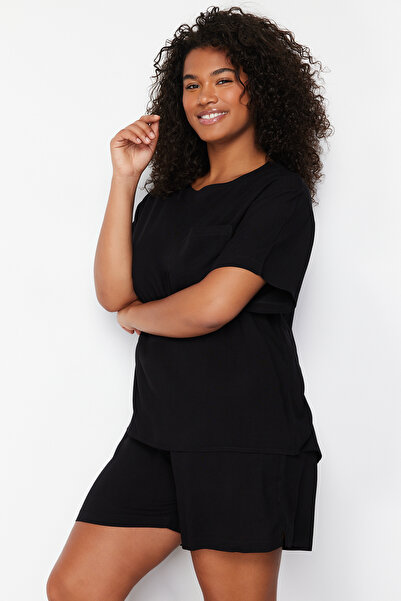 Trendyol Curve Set tkaného pyžama Black Crew Neck TBBSS24AI00005