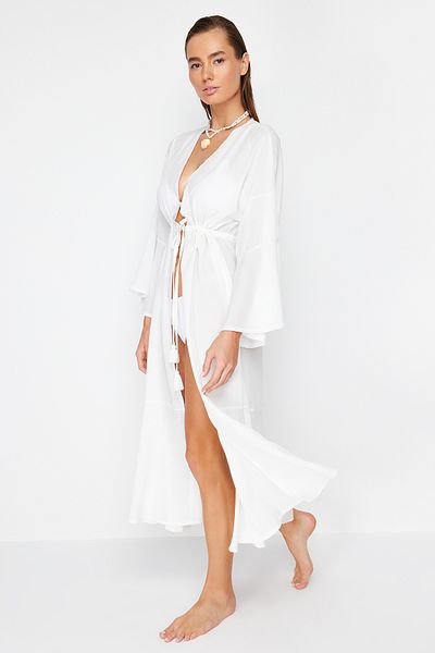Trendyol Collection Ecru Maxi Woven Gathered Kimono&Kaftan TBESS23KM00105