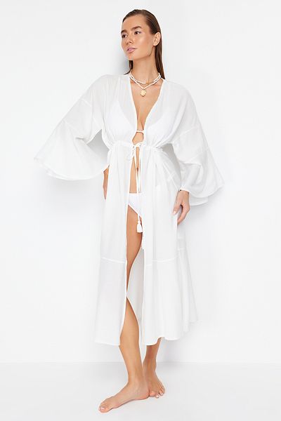 Trendyol Collection Ecru Maxi Woven Gathered Kimono&Kaftan TBESS23KM00105