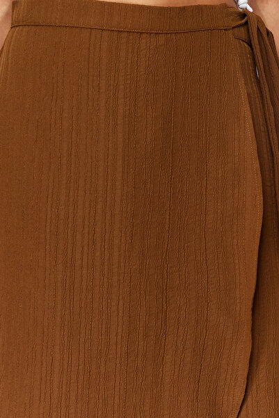 Trendyol Collection Camel Double Breasted Closure Tie Detailed Midi Woven Skirt TWOSS24ET00052
