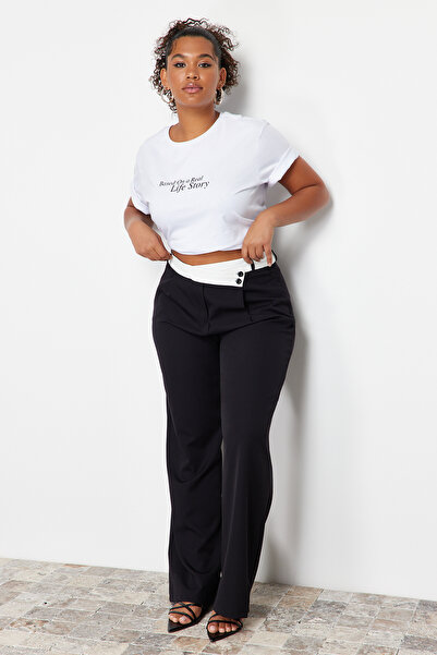 Trendyol Curve Μαύρο υψηλόμεσο παντελόνι με ασύμμετρη ζώνη με φαρδύ πόδι TBBSS24AR00016