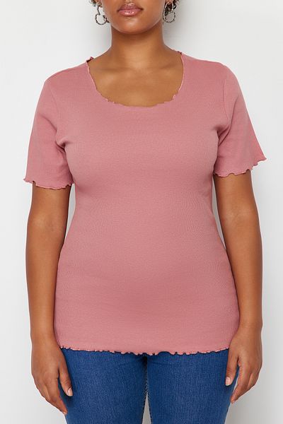 Trendyol Curve Dusty Rose Camisole Knitted Plus Size Blouse