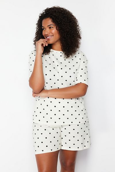 Trendyol Curve Set pijamale tricotate cu model inimă albă TBBSS24AI00025