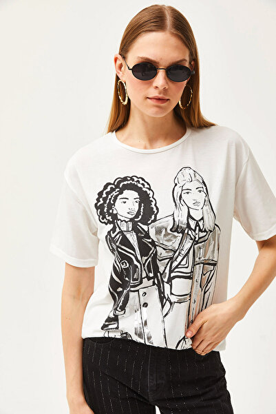 Olalook Γυναικείο μπλουζάκι με λεπτό φύλλο εκρού TSH-19000772