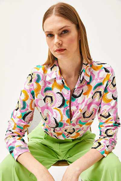 Olalook Women's Pink Geometric Patterned Woven Shirt GML-19001174