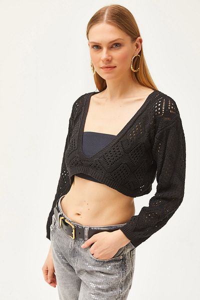 Olalook Dámská černá sezónní pletená halenka s krajkovým detailem BLZ-19002507