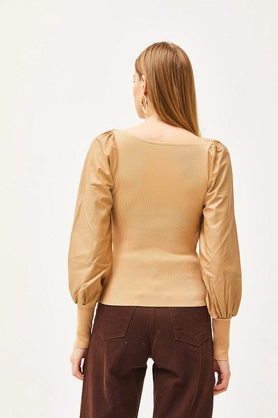 Olalook Pulover tricot cu guler Kiss din piele cu mâneci din spumă pentru femei BLZ-19002513