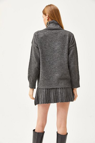 Olalook Damen Strickwaren-Set mit geräuchertem Oberteil, Pullover, Unterteil, Minirock, TKM-19000260