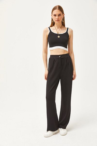 Olalook Women's Black Pocketed Pleated Wide Leg Palazzo Trousers PNT-19000256