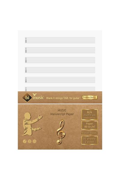 BİDEFTER Gitar Nota Kağıdı (Tab Anahtarlı) 6 Çıtalı, Pastel Kağıda Ofset Bask...