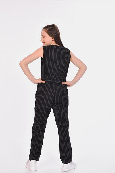 RAMON&ARTOS Striped Front Placket Buttoned Girl's Jumpsuit