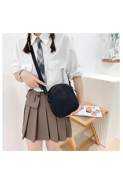 Toum Geantă de umăr de pânză unisex cu fermoar Kawaii, neagră