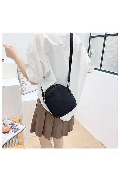 Toum Geantă de umăr de pânză unisex cu fermoar Kawaii, neagră