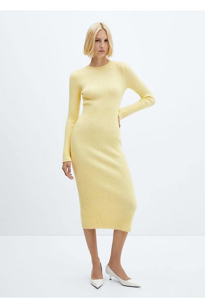 MANGO Woman Πλεκτό μίντι φόρεμα