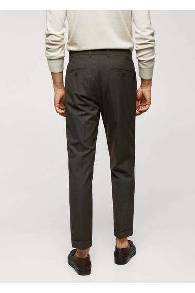 MANGO Man Mikro Kazayağı Desenli Yün Karışımlı Dar Kesim Pantolon