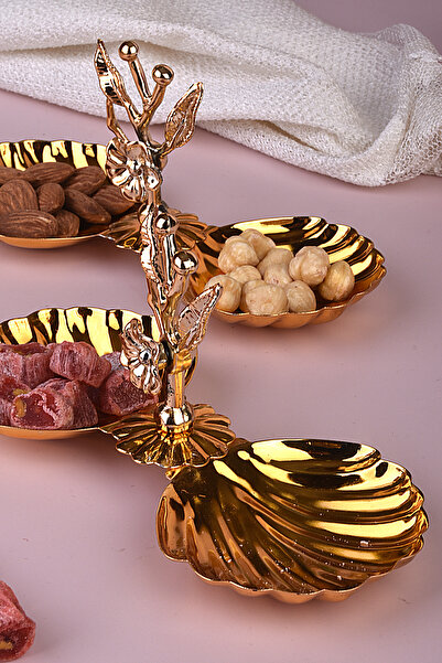 wistabell Gold renkte 2 adet midye ikili kahve yanı dekoratif sunumluk