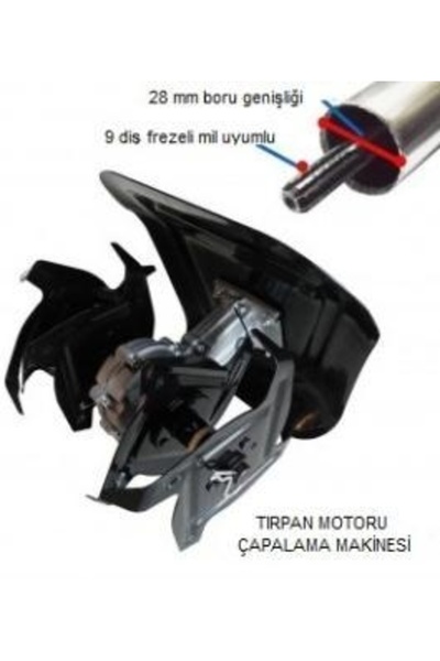 Veta Motorlu Tırpan Ucu Uyumlu Çapa Aparatı 28mm 9 Diş