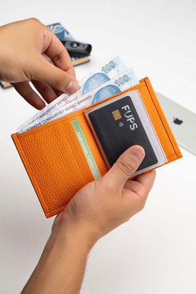 Niki Leather Portofel Alex Orange din piele naturală unisex pentru carduri