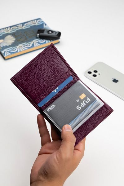 Niki Leather Унисекс портфейл за карти Alex Plum от естествена кожа