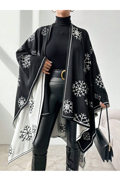 Kayaka triko women's double-sided usable snow patterned shawl poncho