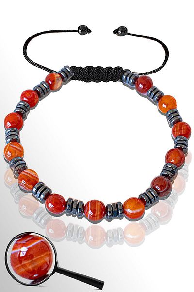 Tesbih Atölyesi 6 Mm Natural Carnelian Agate - Hematite Bracelet, Karneol Stone