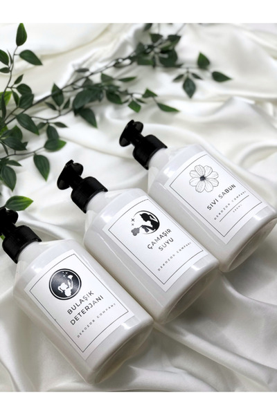 DEKOZOR COMPANY 3'lü Çamaşır Suyu Bulaşık Deterjanı Sıvı Sabun Şişesi Plastik