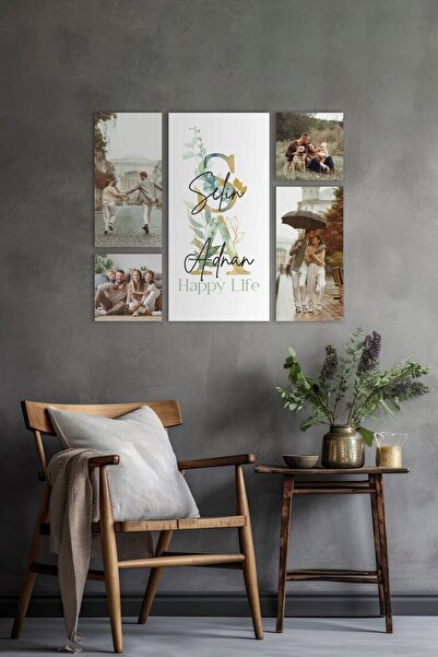 giftcrea Kişiye Özel İsimli ve Fotograflı Dekota Tablo , 5 Parça Özelleştirilebilir İsim ve Fotoğraflı Tablo