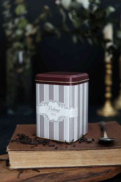 EVLE Er018-6a Elegance Tea Patterned Square Metal Storage Container 9x9 Cm