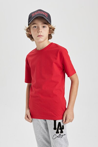 DeFacto Σχολικό κοντομάνικο μπλουζάκι για αγόρι κόκκινο ποδηλατικό λαιμό K1687a624sm