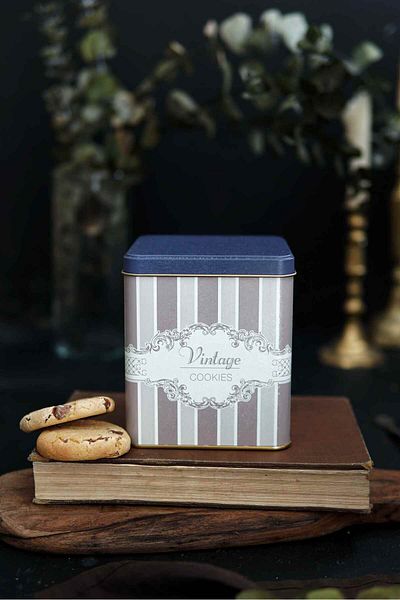 EVLE Er024-5j Elegance Cookies Patterned Square Metal Storage Container 12x12 Cm
