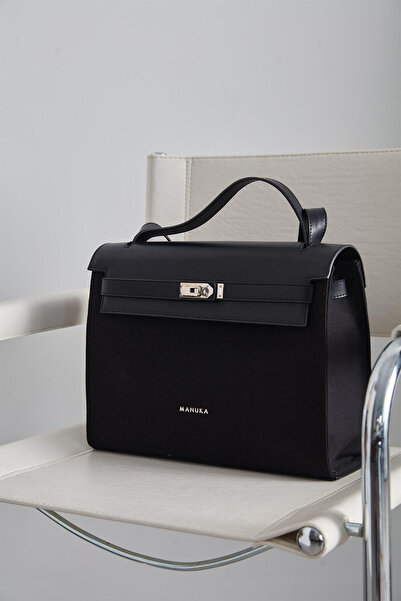 Manuka KOŽENÁ DETAILNÍ PLÁTNĚNÁ TAŠKA ČERNÁ