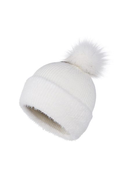 Fonem Soft Textured Pompom Women's Huzi Mars Beanie Fo 2576 Ecru