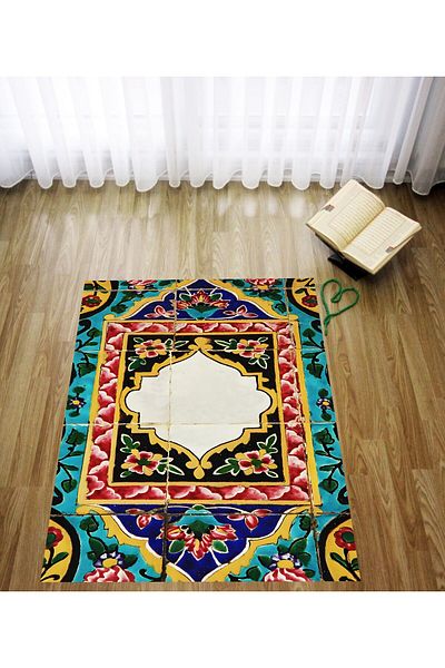 linazaitun Digital Printed Tile Model Velvet Textured Washable Non-Slip Base Prayer Rug Prayer Mat