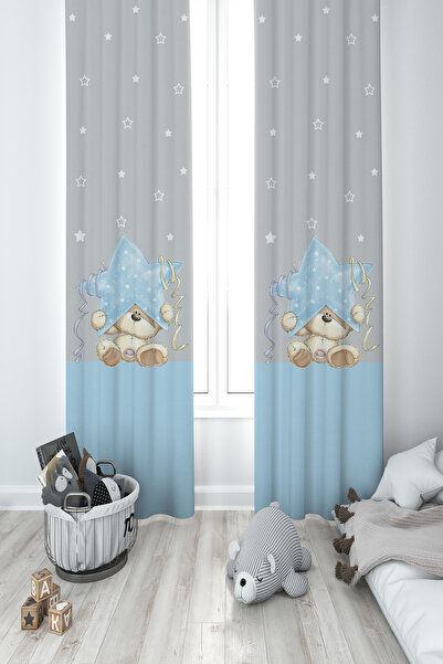 BAMBAŞKA MODA غرفة الأطفال والرضع ستارة خلفية مخططة باللون الأزرق على شكل نجم...